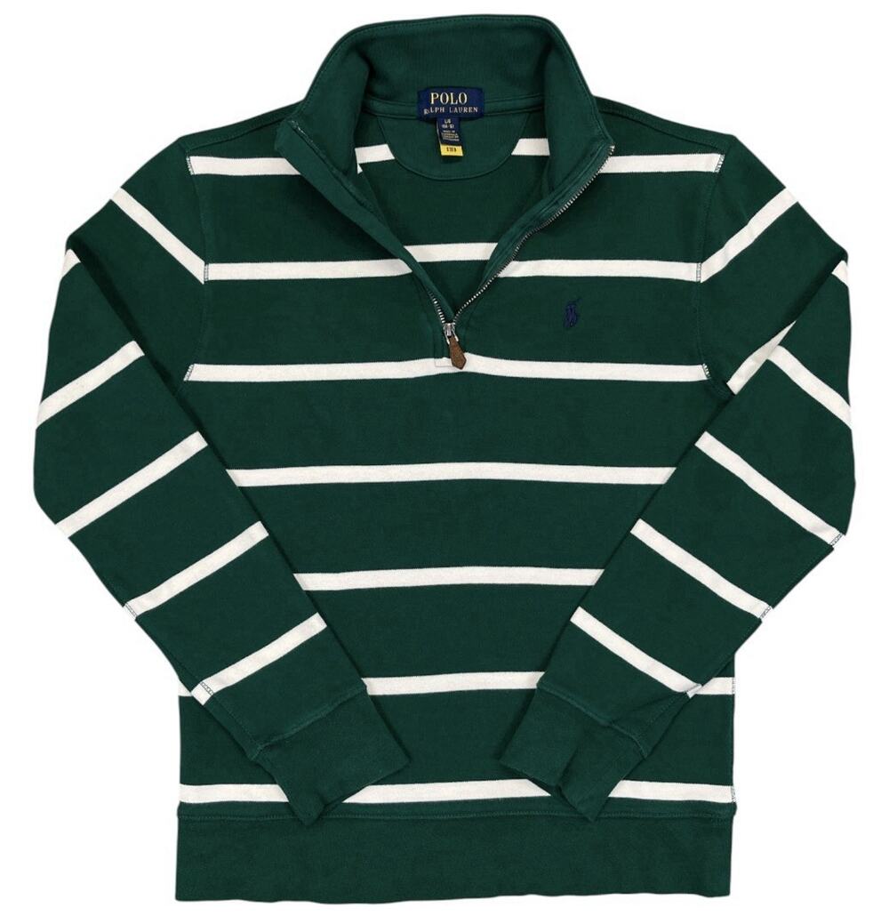 Polo Ralph Lauren Kids Boys Large 14-16 Quarter Zip Sweatshirt Striped Green